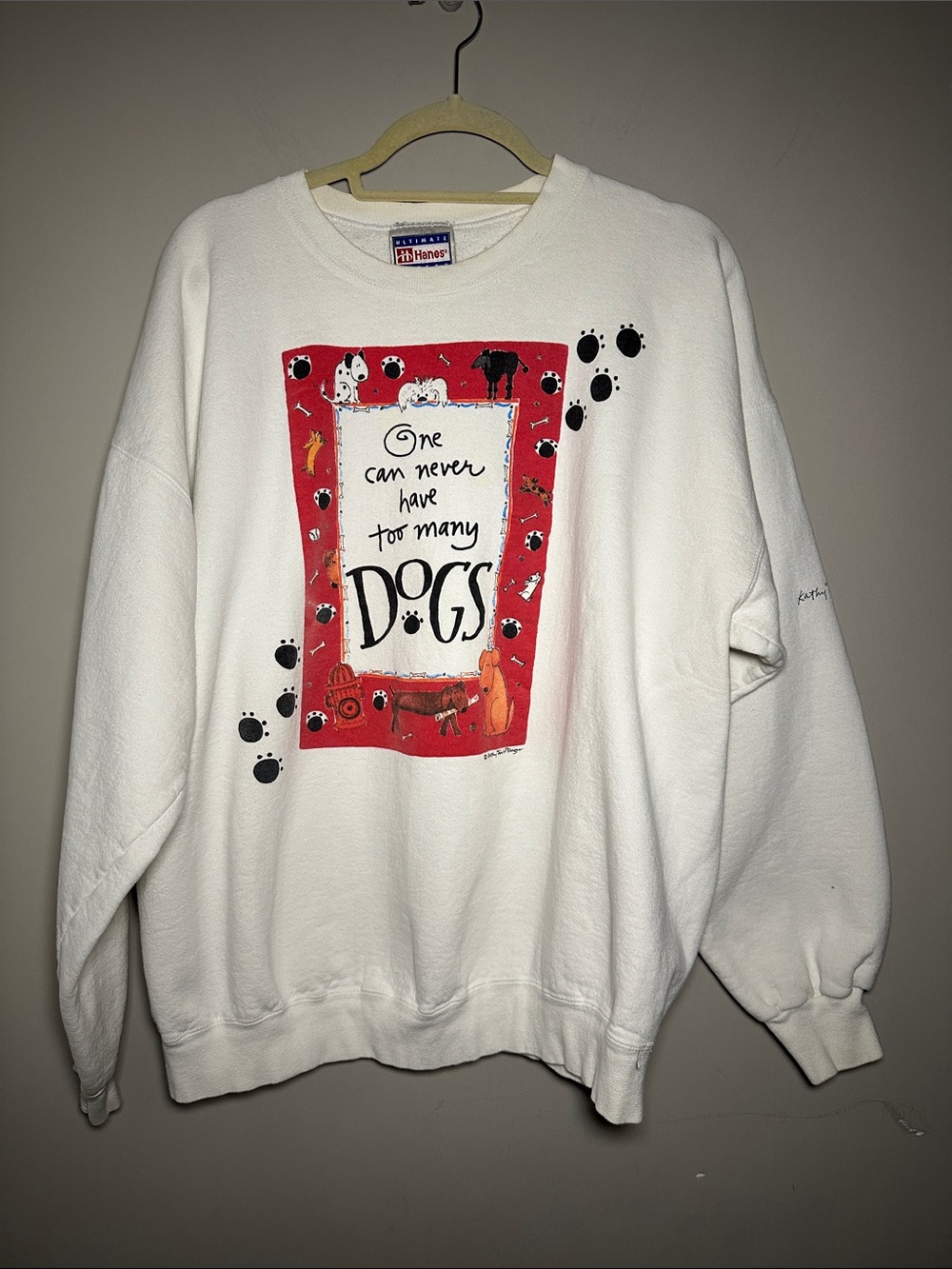 Hanes White 'One Can Never Have Too Many Dogs' vintage Crewneck Sweatshirt